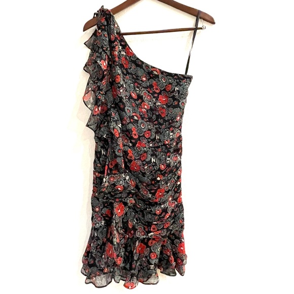 NWT Veronica Beard Ruched Floral Ruffled One Shoulder Mini Dress - Picture 10 of 14